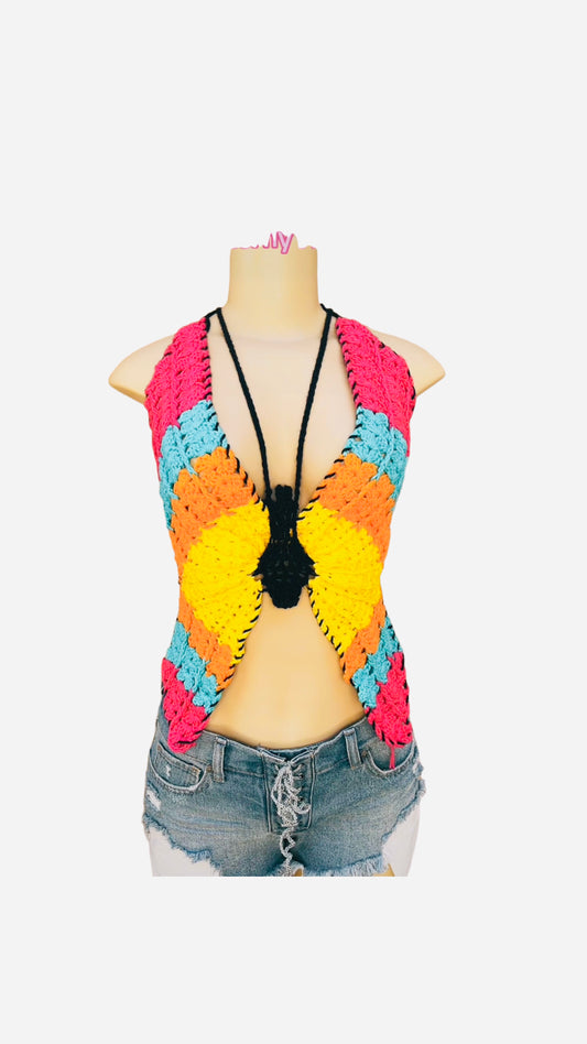 Colorful Crochet Butterfly Halter Top