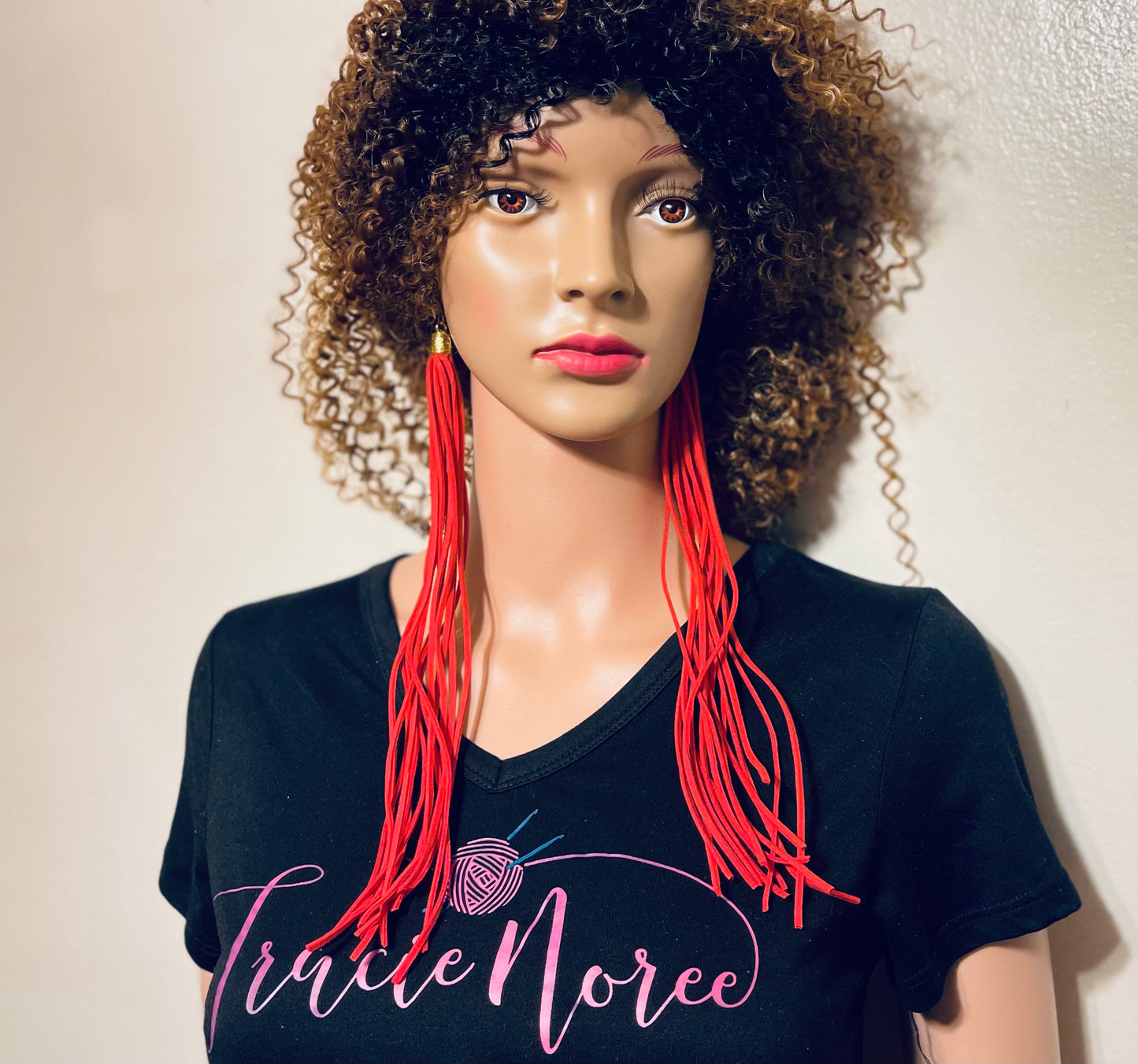 Earrings - Tassels - Red leather