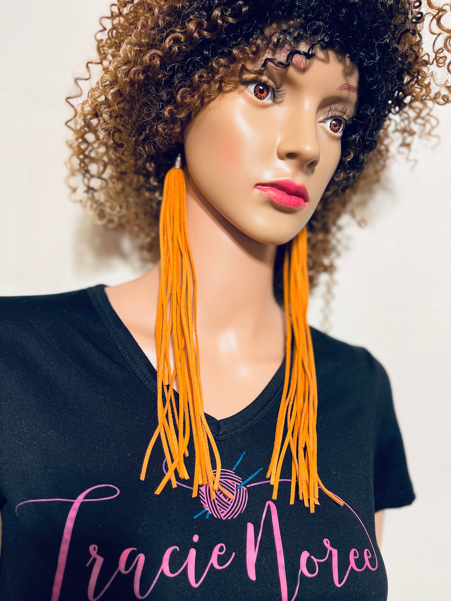 Earrings - Tassels - Orange leather